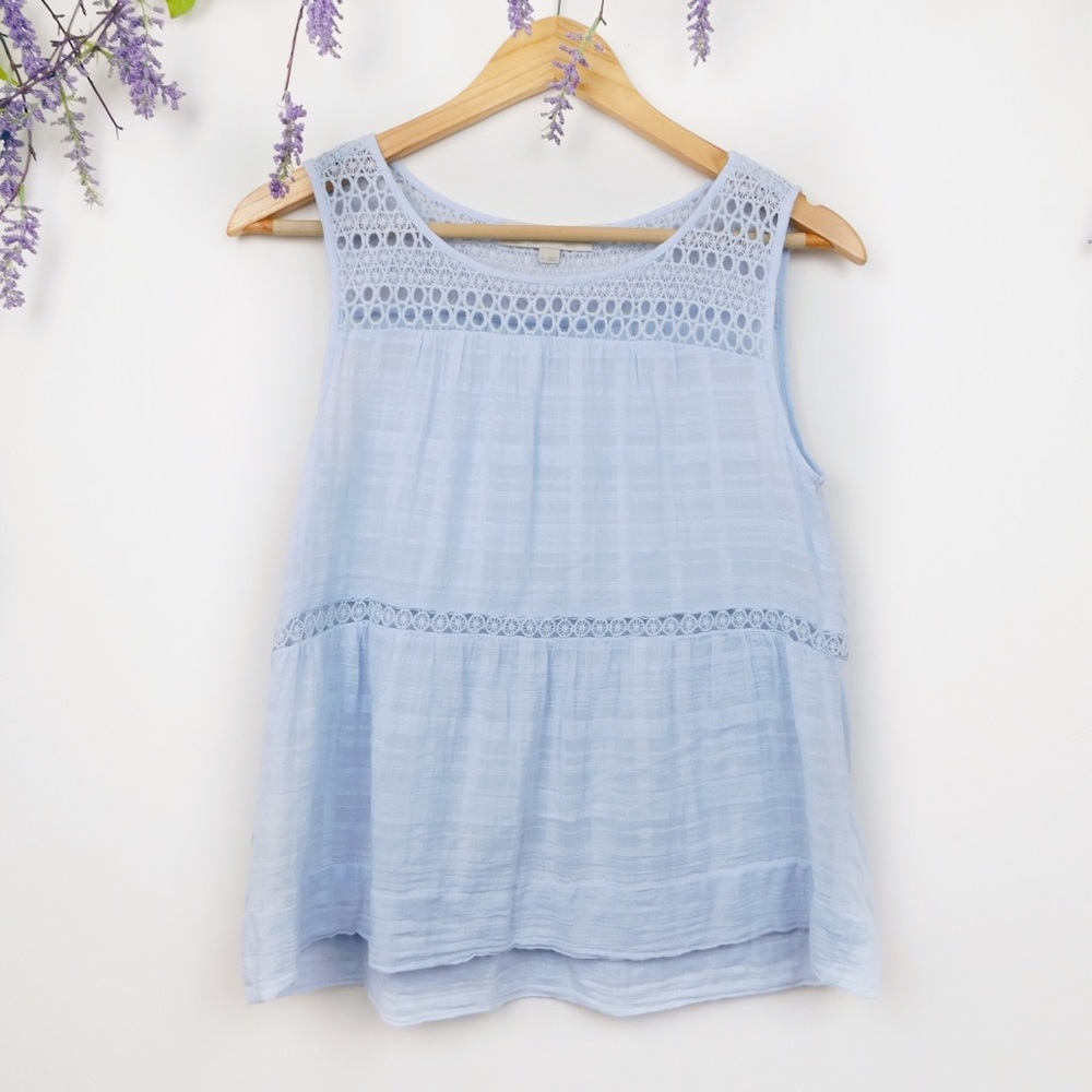 Loft Light Blue Eyelet Tiered Blouse